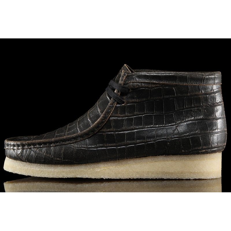 Women’s Wallabee Boot Black Crocodile Distress