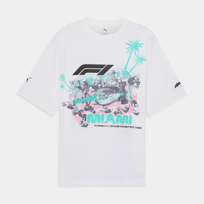 F1 Miami Pitstop Graphic Mens Short Sleeve Shirt (White/Blue)