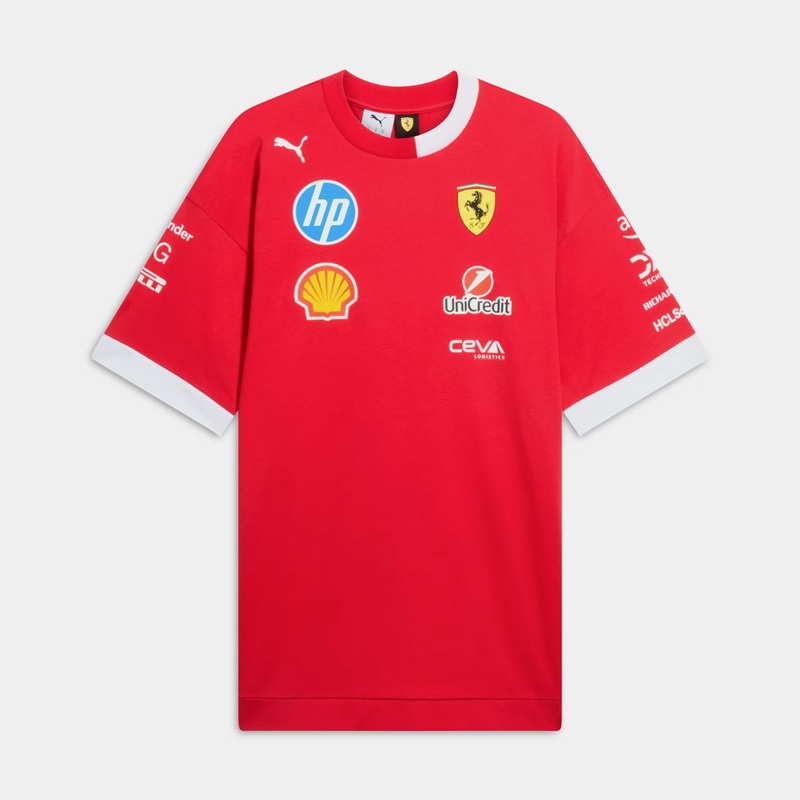 Scuderia Ferrari 2025 Driver Mens Short Sleeve Shirt (Dark Cherry/White)