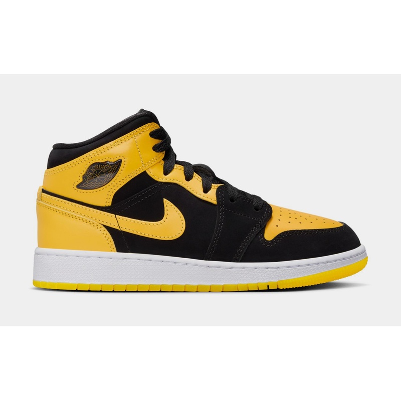 Air Jordan 1 Mid Grade School Lifestyle Shoes ( Black/White/Varsity Maize)