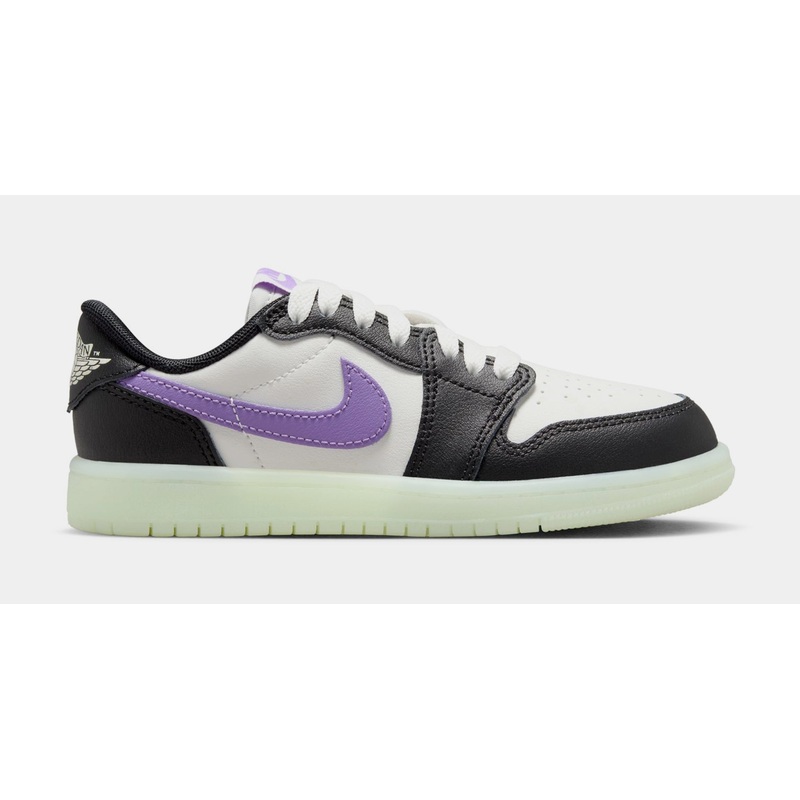 Air Jordan 1 Retro Low OG Black Raspberry Preschool Lifestyle Shoes (Black/Black Raspberry/Volt Tint)