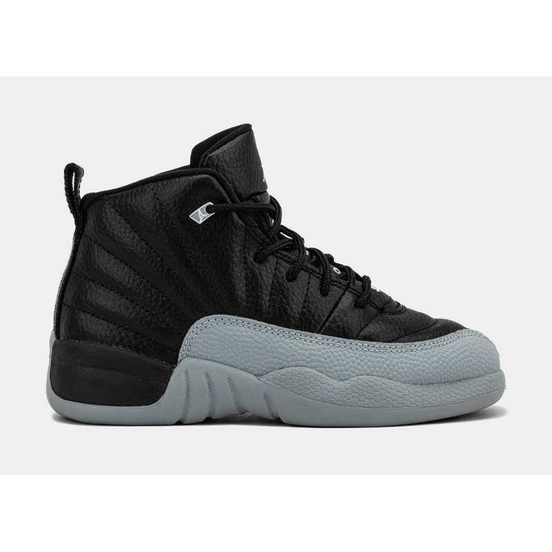 Air Jordan 12 Retro Black and Wolf Grey Preschool Lifestyle Shoes (Black/Wolf Grey/White)
