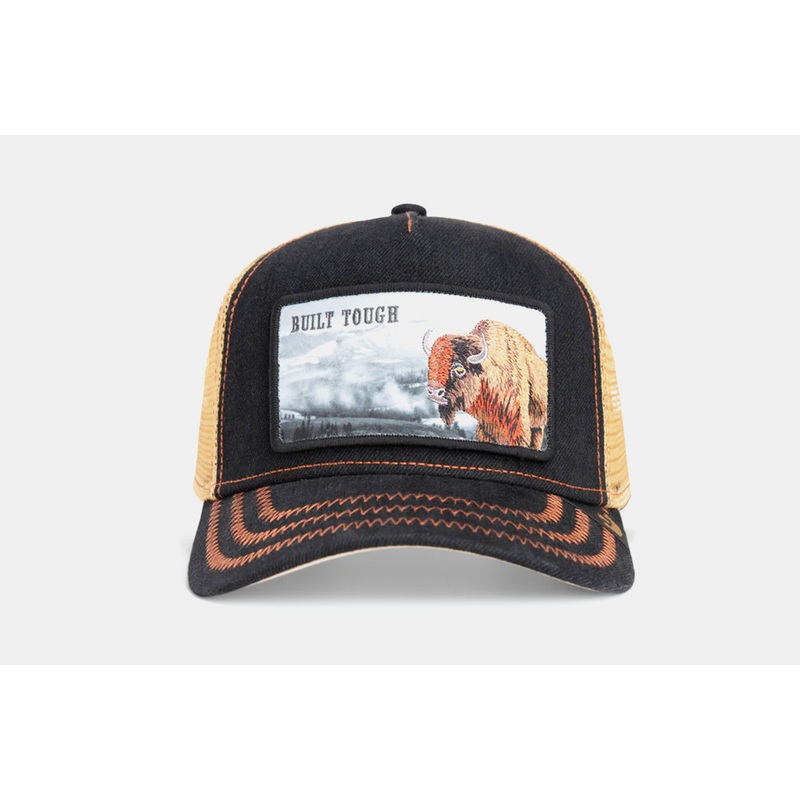 Built Tough Bison Trucker Mens Hat (Black/Brown)