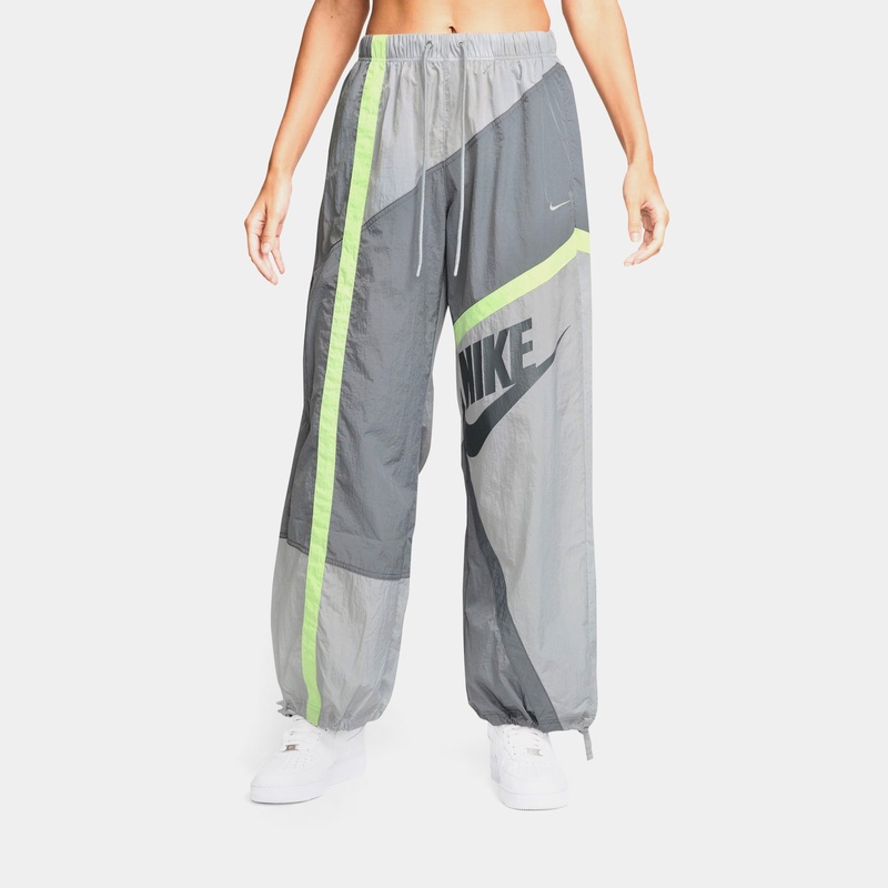 Mid Rise Loose Woven Open Hem Womens Pants (Smoke Grey/Light Smoke Grey/Light Liquid Lime/Light Smoke Grey)
