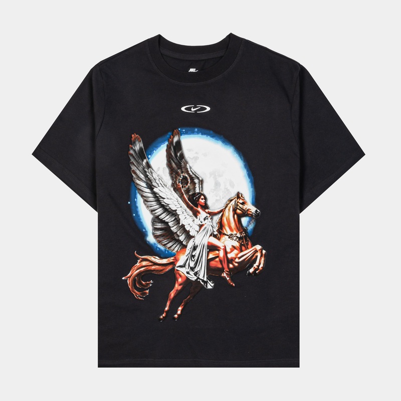 NSW Essential Pegasus Soaring Oversized Womens Short Sleeve Shirt (Off Noir/White)
