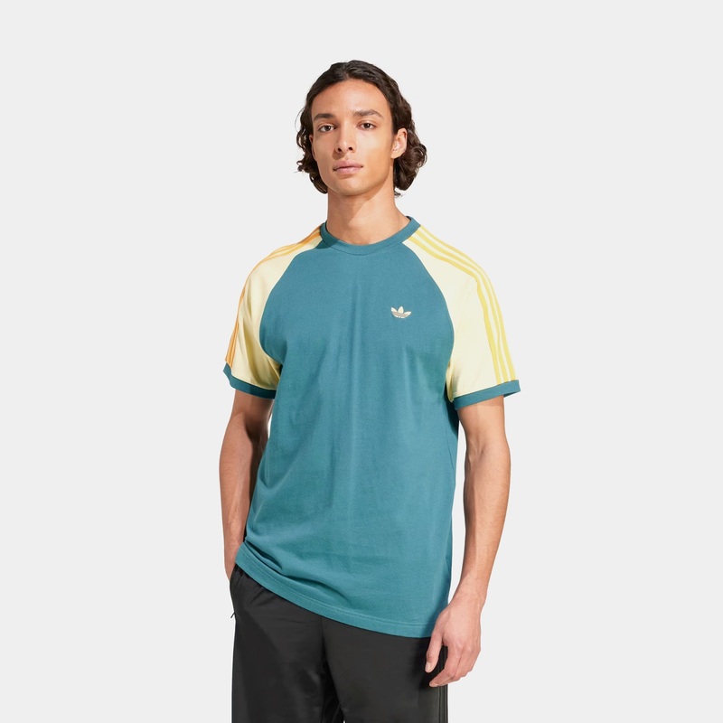 Original Cali 3 Stripes Mens Short Sleeve Shirt (Tech Green/Almost Yellow/Hazy Orange)