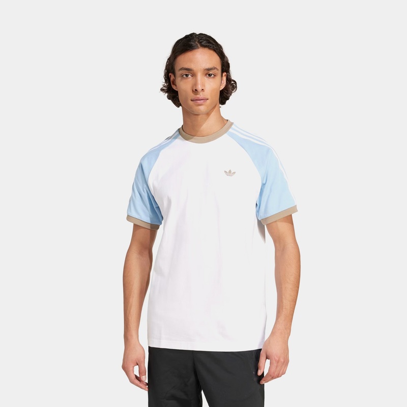Original Cali 3 Stripes Mens Short Sleeve Shirt (White/Clear Sky/Blanch Cargo)