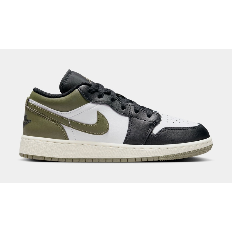 Air Jordan 1 Retro Low Black Toe Medium Olive Grade School Lifestyle Shoes (Black/Medium Olive/White)