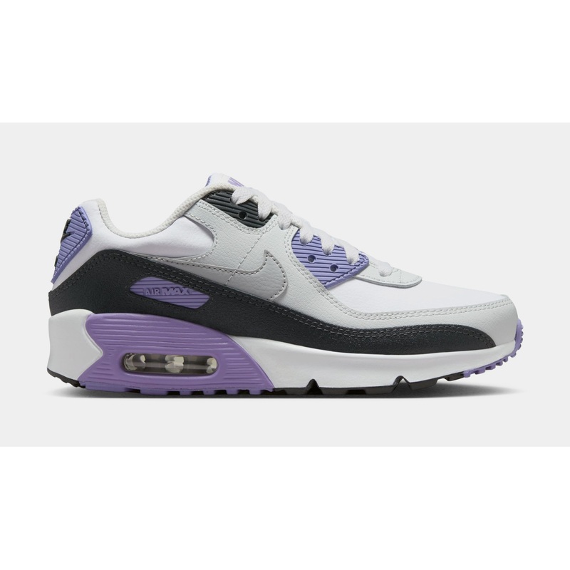 Air Max 90 Grade School Lifestyle Shoes (White/Dusty Amethyst/Photon Dust/Light Smoke Grey)