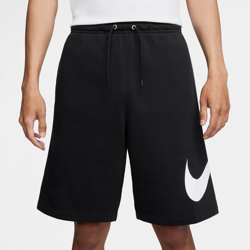 Club Fleece Swoosh Graphic Mens Shorts (Black/Black/White)