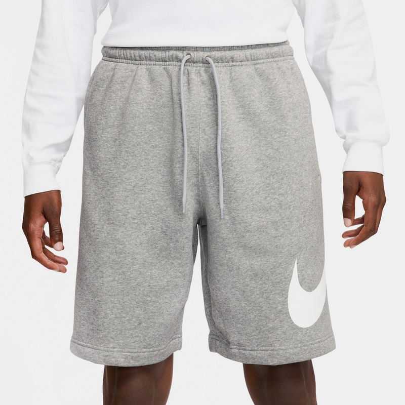 Club Fleece Swoosh Graphic Mens Shorts (Dark Grey Heather/Light Grey/White)