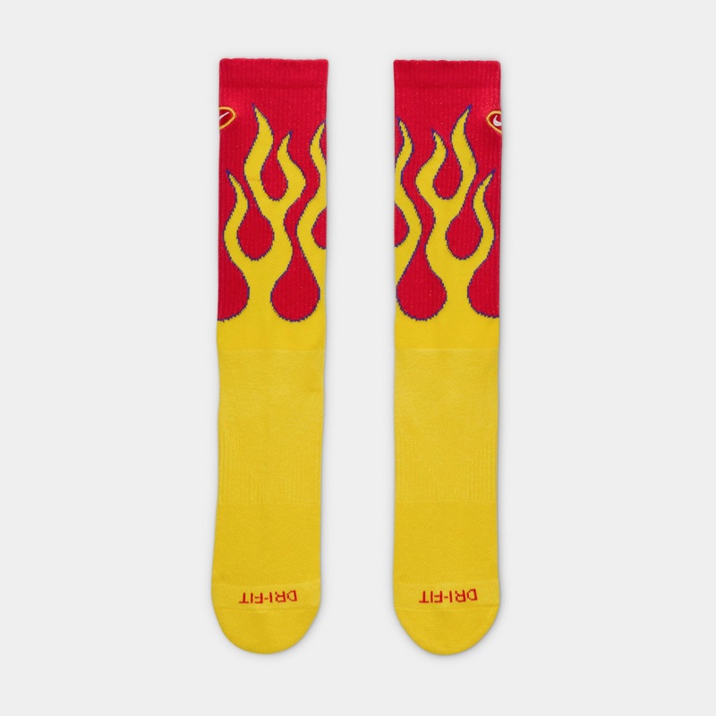 Everyday Plush Cushioned Crew Flames Mens Socks (University Red/Tour Yellow/White)