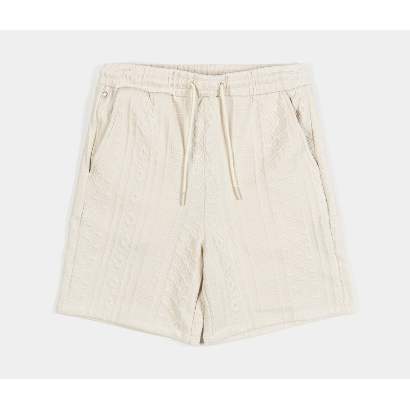Ornate Jacquard Knit Mens Shorts (Beige)