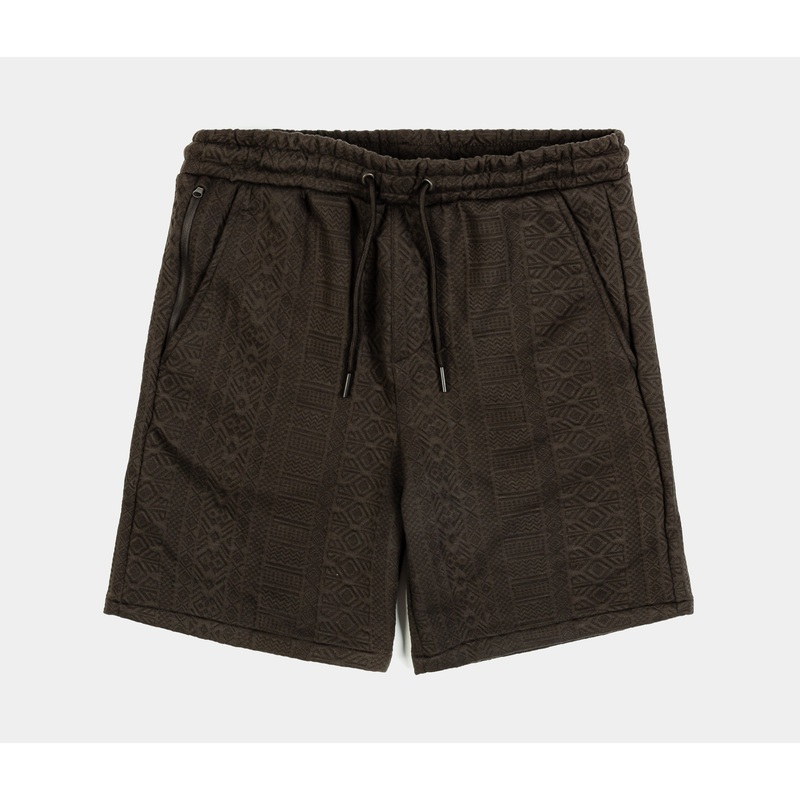 Ornate Jacquard Knit Mens Shorts (Brown)