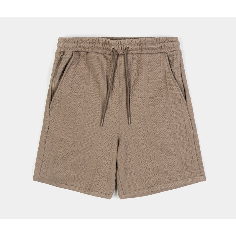 Ornate Jacquard Knit Mens Shorts (Taupe)