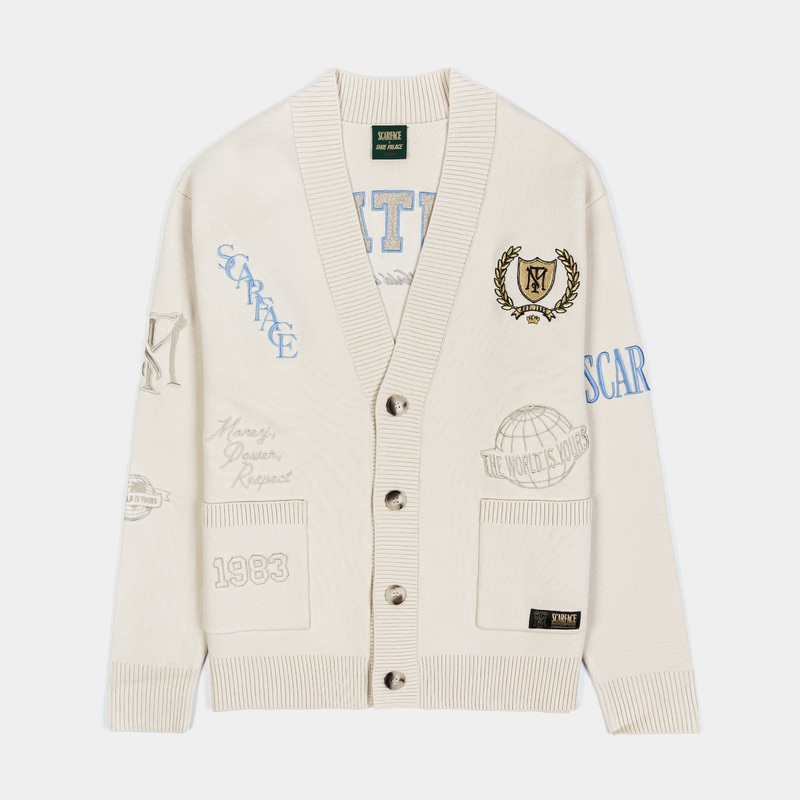 SP x Scarface Logo Mens Cardigan (Beige/Blue)