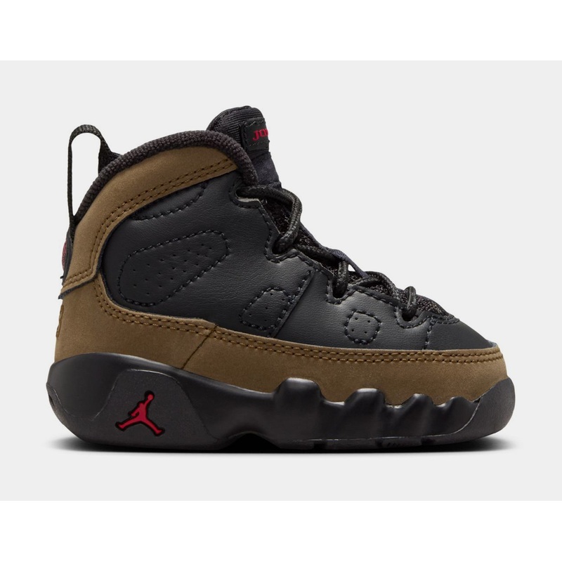 Air Jordan 9 Retro Olive Infant Toddler Lifestyle Shoes (Black/True Red/Light Olive)