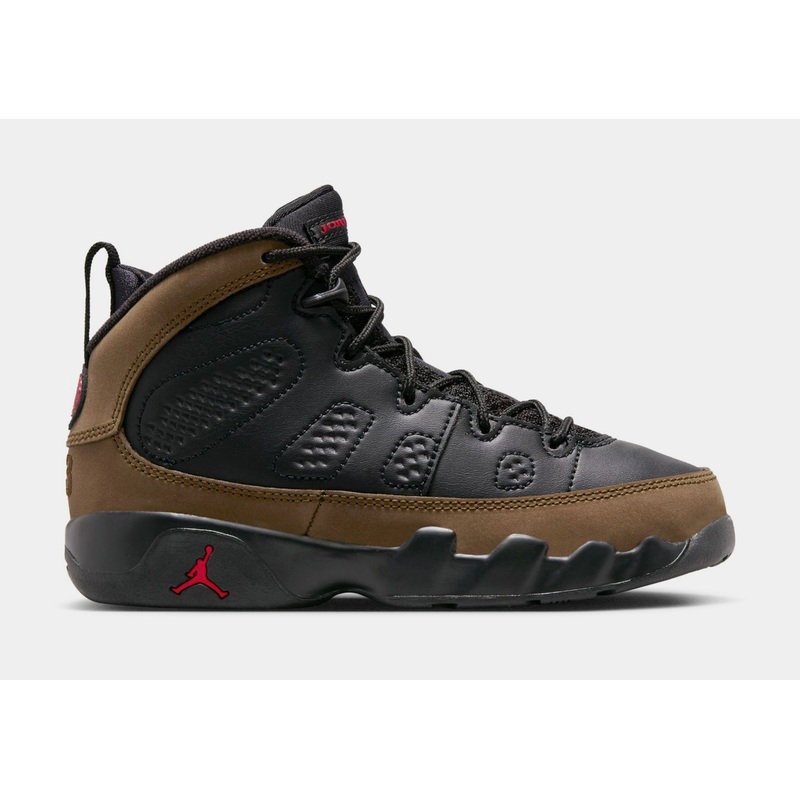 Air Jordan 9 Retro Olive Preschool Lifestyle Shoes (Black/True Red/Light Olive)