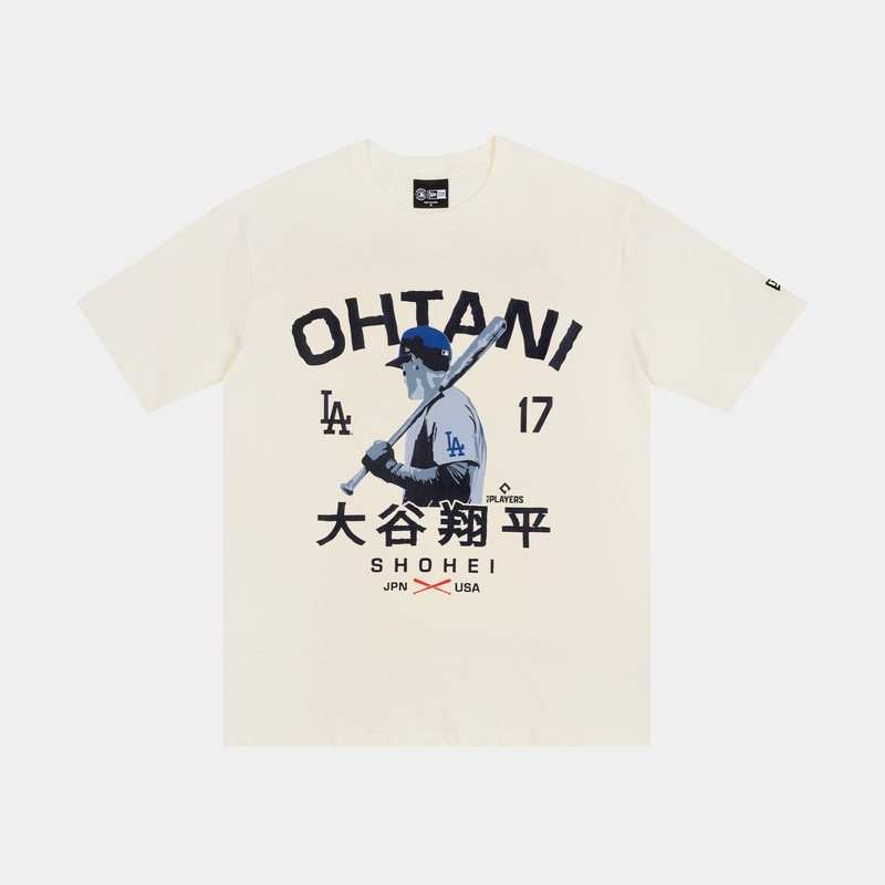 Los Angeles Dodgers Oversized Ohtani Mens Short Sleeve Shirt (Cream/Blue/Black)