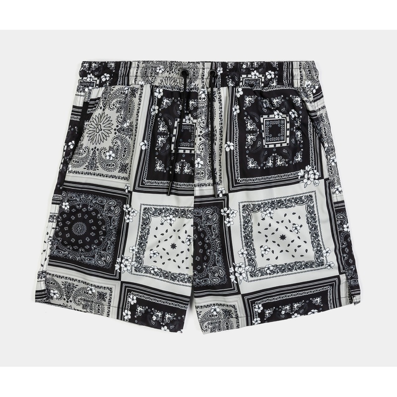 Plumeria Paisley Hybrid Mens Shorts (Black/Grey)