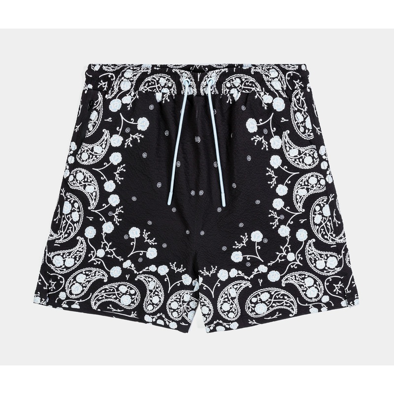 Rose Paisley Mens Shorts (Black)