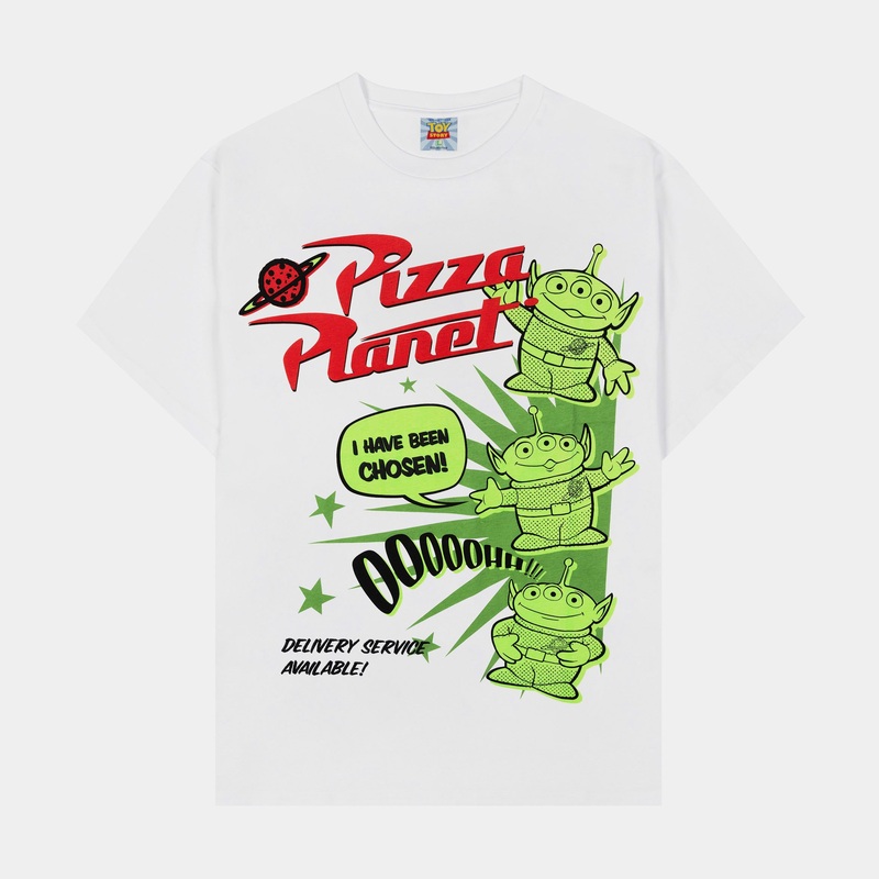 Toy Story by  Pizza Planet Mens Short Sleeve Shirt (White/Green)