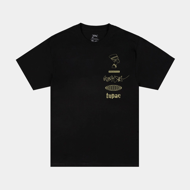 Tupac Stay Up II Mens Short Sleeve Shirt (Black/Gold)