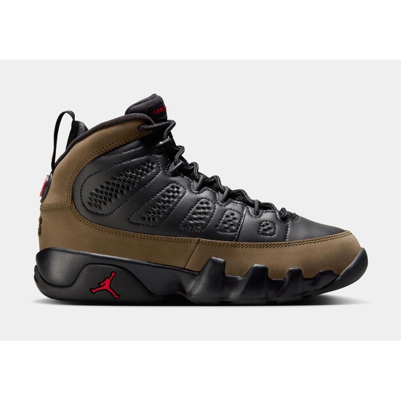Air Jordan 9 Retro Olive Grade School Lifestyle Shoes (Black/True Red/Light Olive)