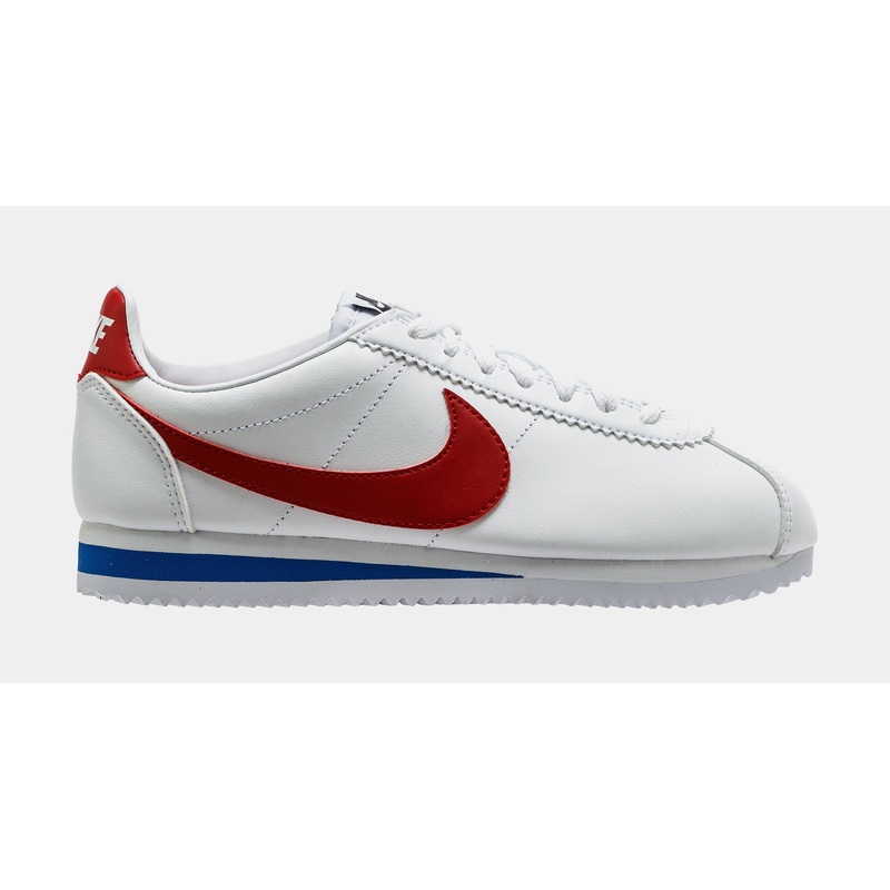 Classic Cortez Leather Low Womens Lifestyle Shoes (White/Red/Blue)