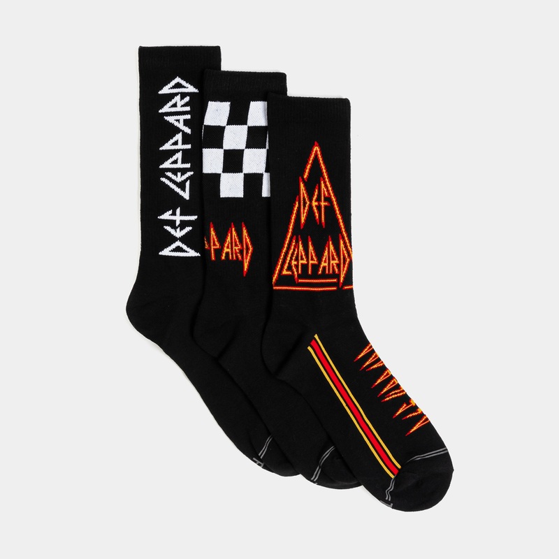 Def Leopard Logo 3 Pack Crew Mens Sock (Black/White)