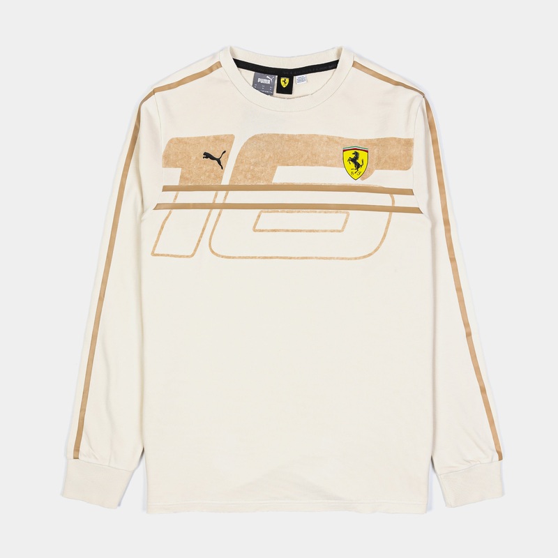 Desert Sun Leclerc 16 Ferrari Race Mens Long Sleeve Shirt (Beige)