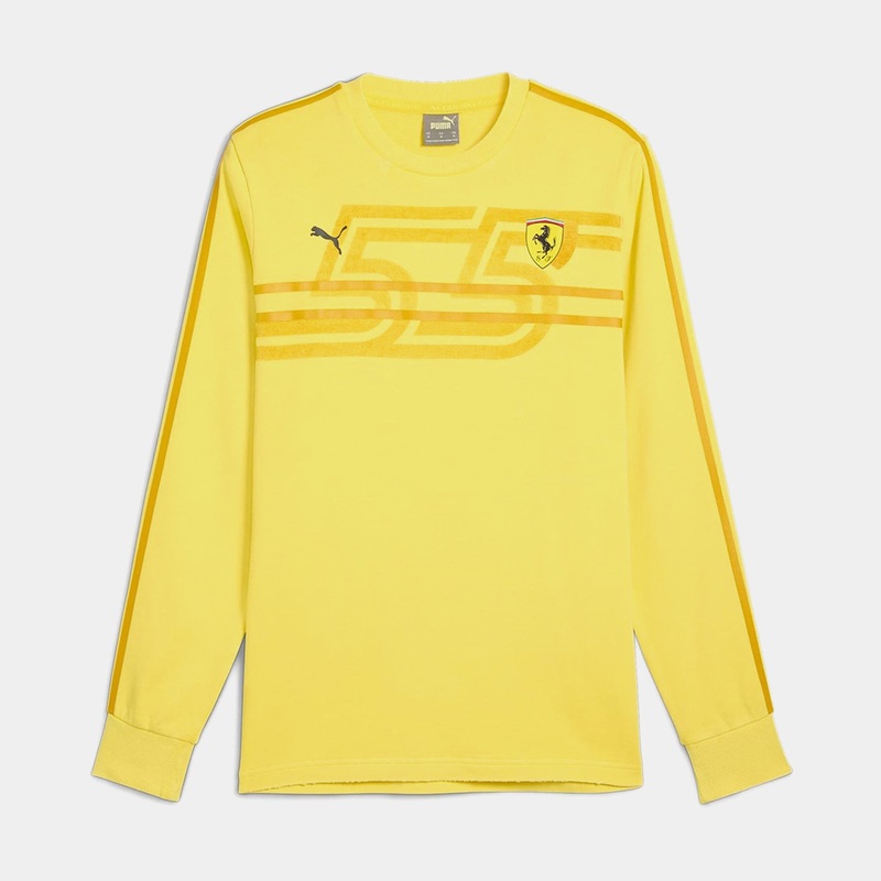 Desert Sun Sainz 55 Ferrari Race Mens Long Sleeve Shirt (Yellow)