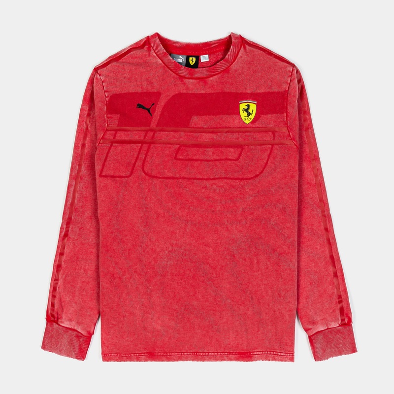 Desert Sun Scuderia Ferrari Leclerc 16 Mens Long Sleeve Shirt (Red)
