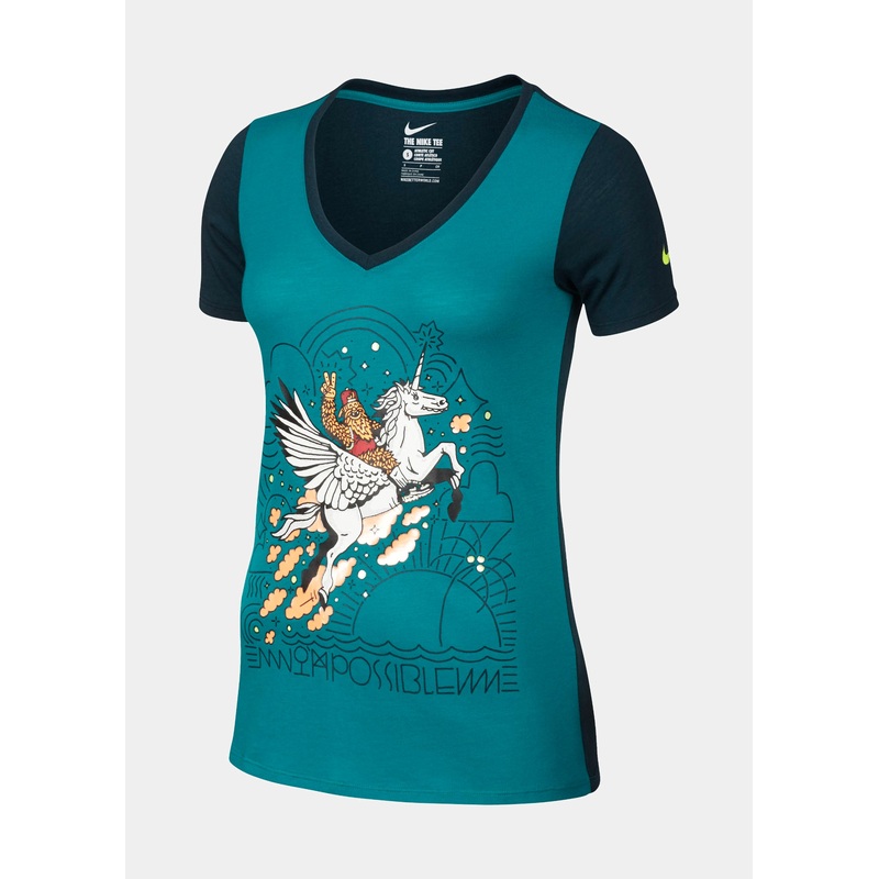 Emory Maughan V-Neck Womens T-Shirt (Green/Blue)