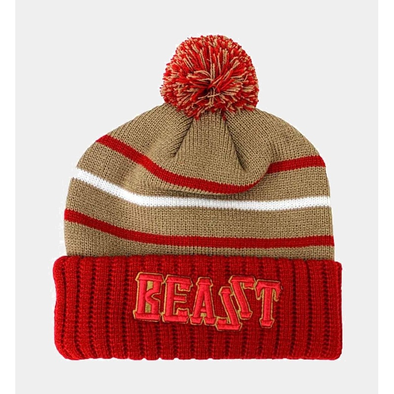 Kaepernick Beast Pom Beanie (Beige/Red)