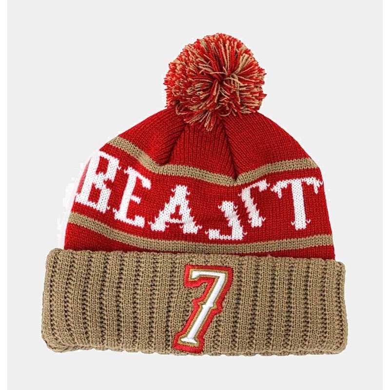Kaepernick Beast Pom Beanie (Red/Beige)