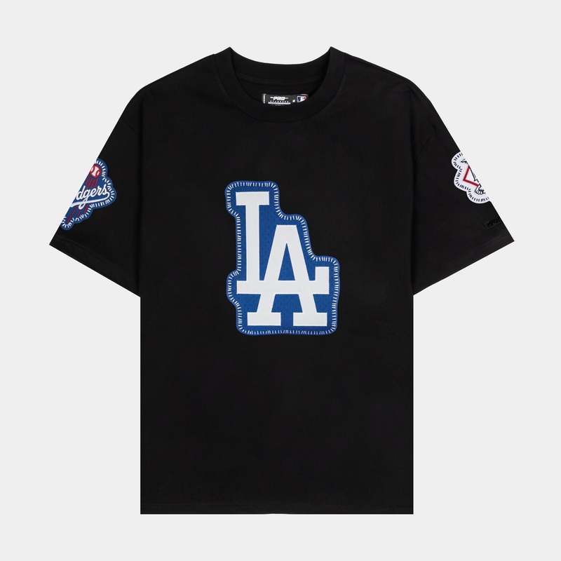 Los Angeles Dodgers Pick Stitch Mens Short Sleeve Shirt (Black/Blue)