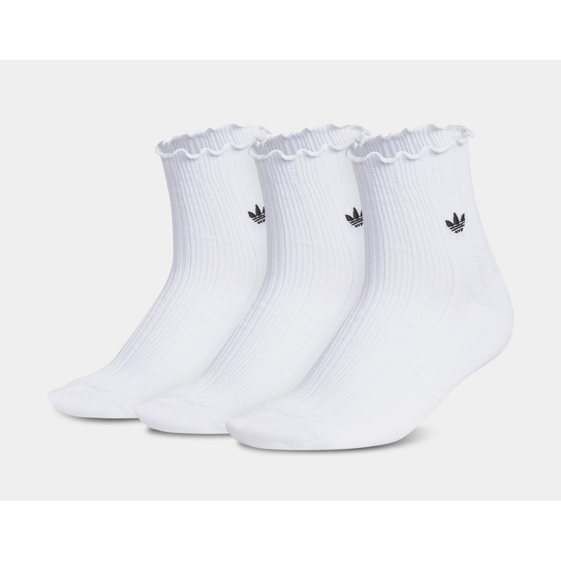 Originals Ruffle Quarter 3 Pack Womens Socks (White/Black)