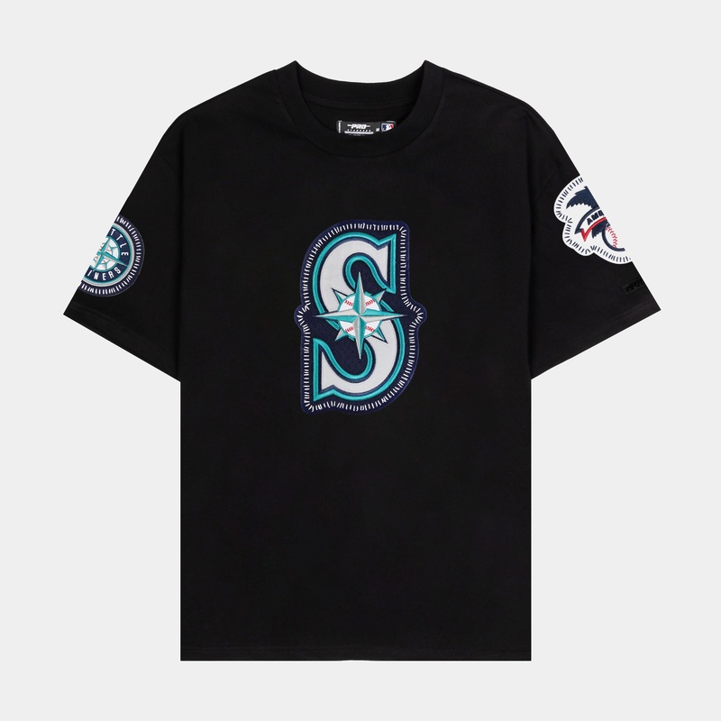 Seattle Mariners DIY Stitch Mens Short Sleeve Shirt (Black/Blue)