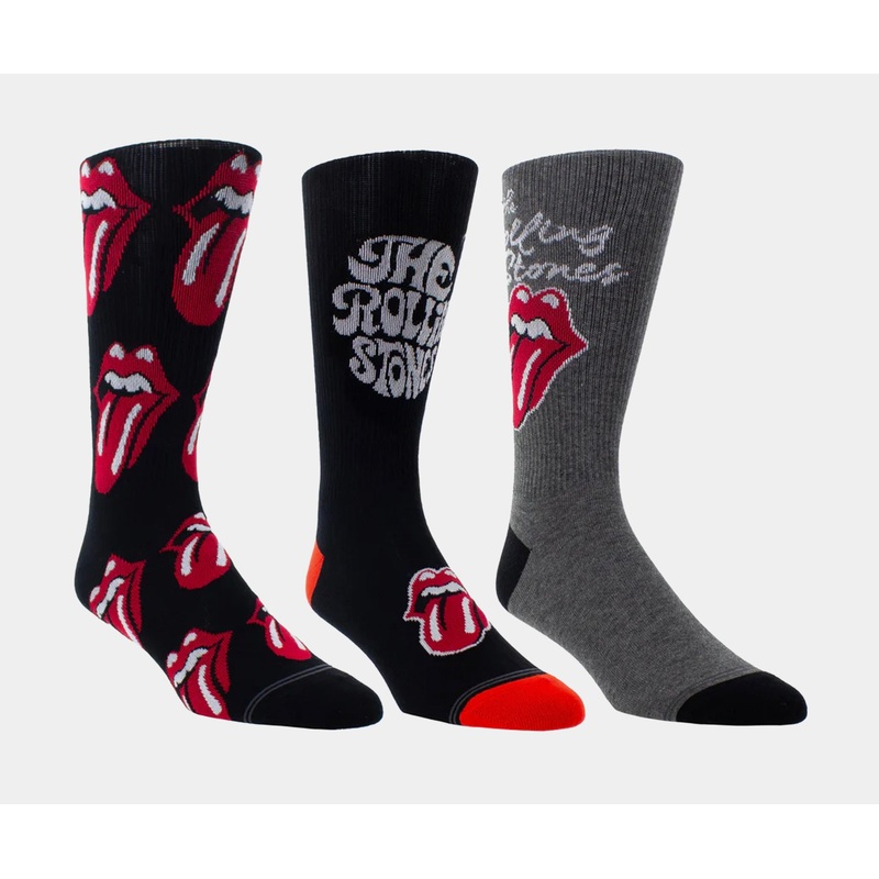 The Rolling Stone Assorted 3 Pack Crew Mens Socks (Black/Grey/Red)