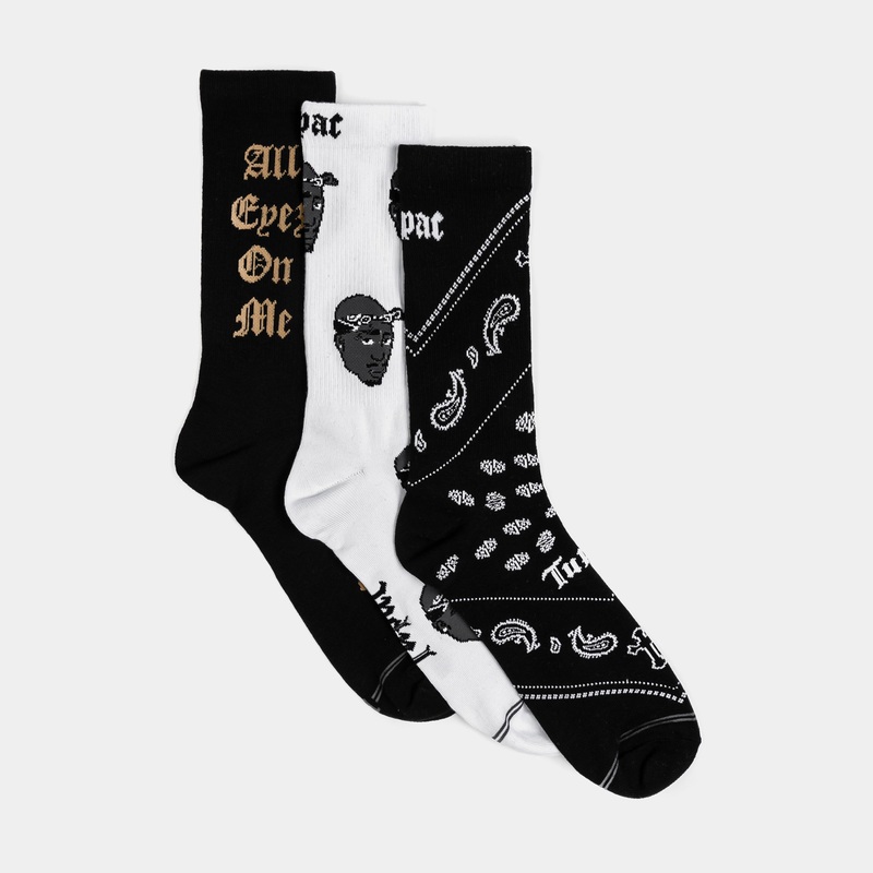 Tupac 3 Pack Crew Mens Sock (Black/Gold/White)