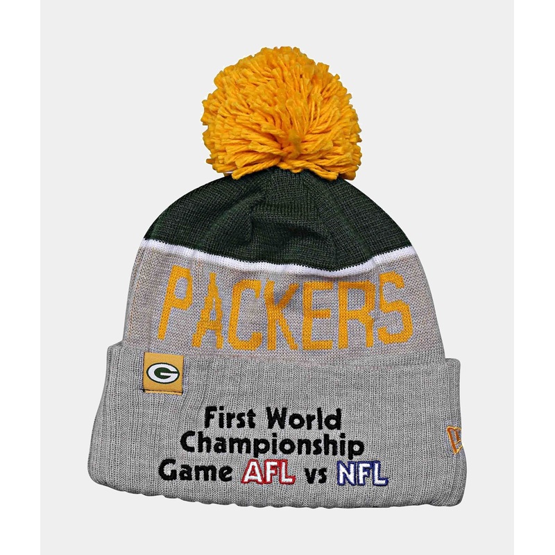 Green Bay Packers OT50 AFL vs NFL First World Championship Mens Knit Pom Beanie (Grey)