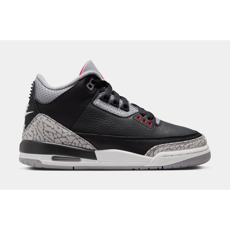 Air Jordan 3 Retro Black Cement Grade School Lifestyle Shoes (Black/Fire Red/Cement Grey/Summit White) Free Shipping
