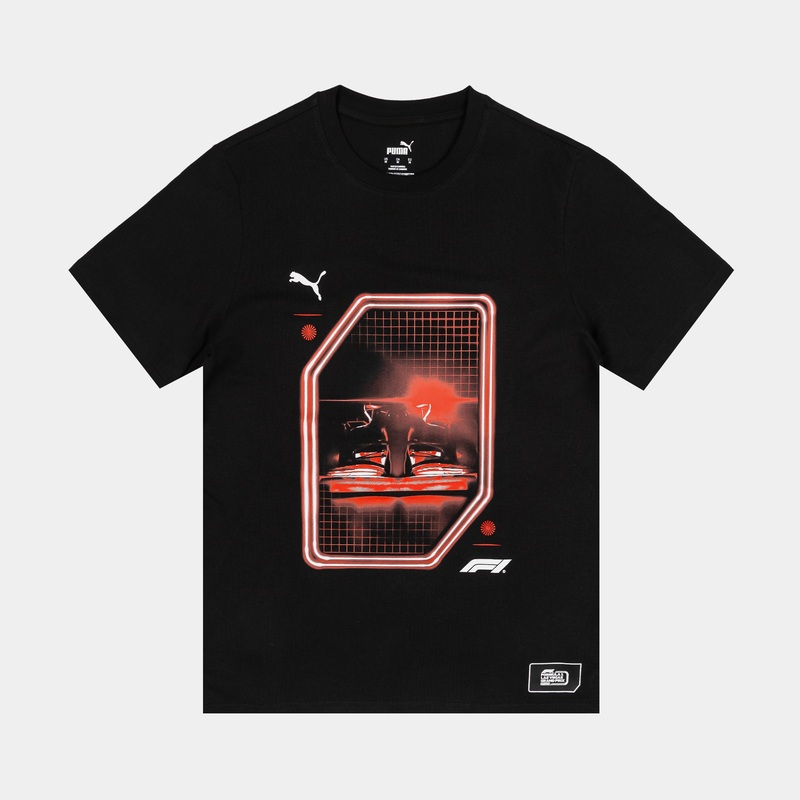 F1 Motorsport Scuderia Ferrari Race Graphic Mens Short Sleeve Shirt (Black/Red/Black)