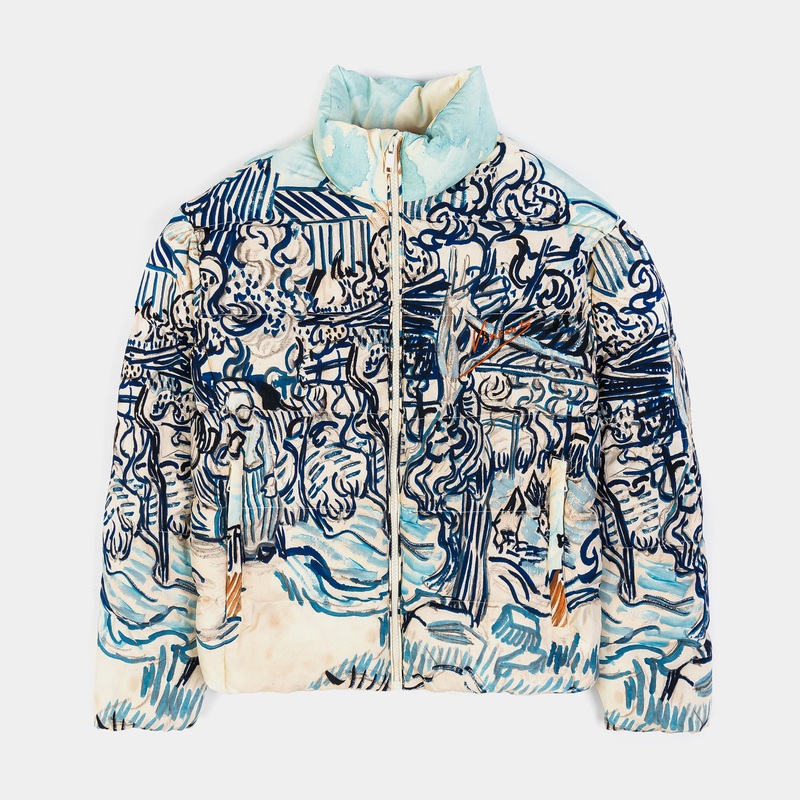 SP x Van Gogh Museum All Over Print Puffer Mens Jacket (Beige/Blue)