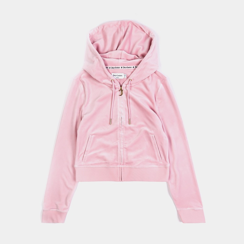 OG Bling Velour Full Zip Womens Hoodie (Pink/Gold)