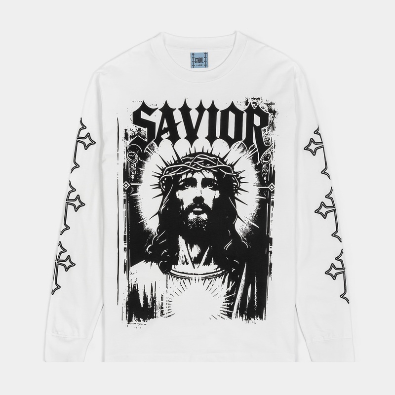 Savior Mens Long Sleeve Shirt (White)