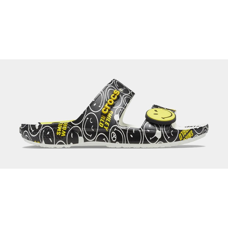Smiley Double Band Mens Sandals (Black)