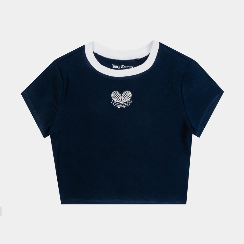 Tennis Baby Tee Womens Short Sleeve Shirt (Blue/White)