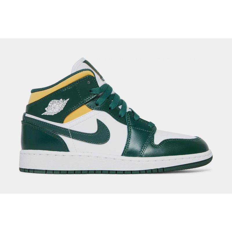 Air Jordan 1 Mid Green Yellow Grade School Lifestyle Shoes (Green/Yellow) Free Shipping
